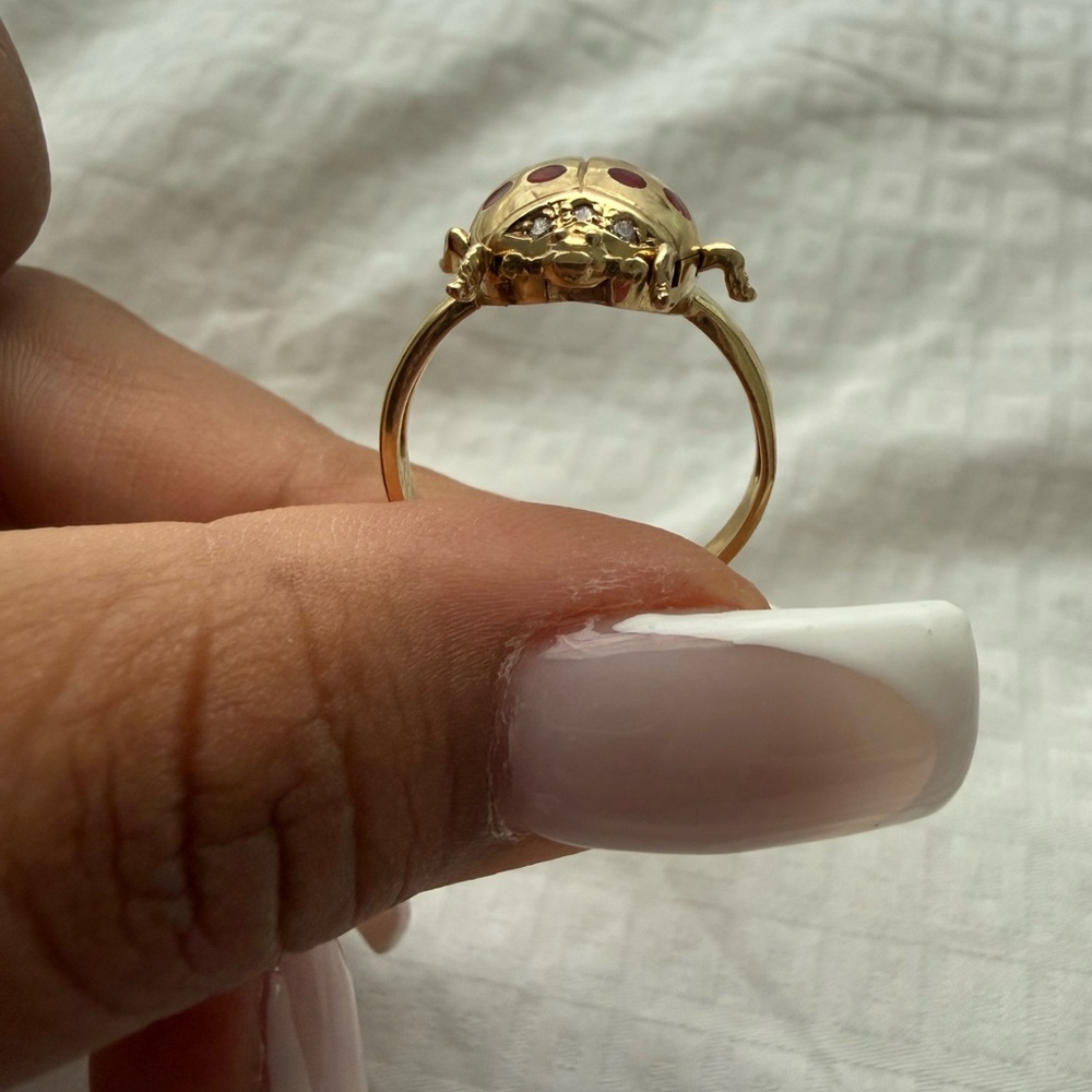14k Solid Gold Ladybug Ring - image 2